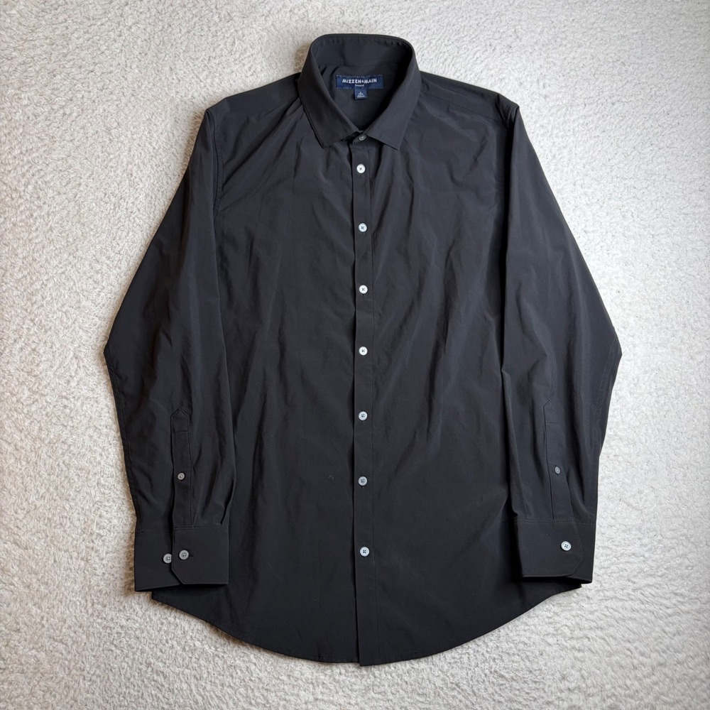 Mizzen+Main Leeward Trim Fit Dress Shirt Black Performance 1WS-0901 Mens L